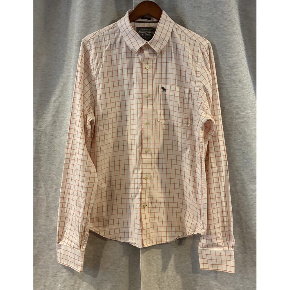 Abercrombie & Fitch Plaid Button Up Shirt Mens XL Orange White Muscle Fit Y2K
